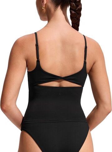 CRZ YOGA Twist Back Tankini Tops للنساء - بدلة سباحة مبطنة برقبة على شكل حرف U وأشرطة سباغيتي فقط in Kuwait