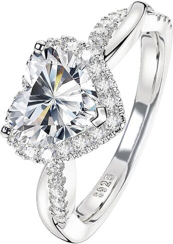 Heart Moissanite Promise Rings for Her, Engagement Rings for Women | 2CT D Color VVS1, 925 Sterling Silver, Heart Shaped Halo Solitaire, Twisted Infinity Knot, Wedding Anniversary, Certificate in Saudi Arabia