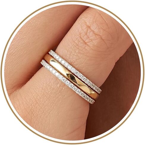 Purplepig Stackable Rings for Women Non Tarnish, Two Tone Mixed Metal Dainty Eternity Band Set, 14K Gold & Sterling Silver Plated Cubic Zirconia Hypoallergenic Wedding Thumb Pinky Rings Size 4-11 in Saudi Arabia