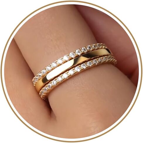 Purplepig Stackable Rings for Women Non Tarnish, Two Tone Mixed Metal Dainty Eternity Band Set, 14K Gold & Sterling Silver Plated Cubic Zirconia Hypoallergenic Wedding Thumb Pinky Rings Size 4-11 in Saudi Arabia