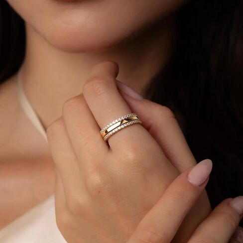 Purplepig Stackable Rings for Women Non Tarnish, Two Tone Mixed Metal Dainty Eternity Band Set, 14K Gold & Sterling Silver Plated Cubic Zirconia Hypoallergenic Wedding Thumb Pinky Rings Size 4-11 in Saudi Arabia