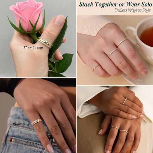 Purplepig Stackable Rings for Women Non Tarnish, Two Tone Mixed Metal Dainty Eternity Band Set, 14K Gold & Sterling Silver Plated Cubic Zirconia Hypoallergenic Wedding Thumb Pinky Rings Size 4-11 in Saudi Arabia