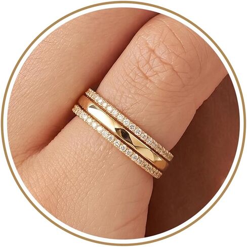Purplepig Stackable Rings for Women Non Tarnish, Two Tone Mixed Metal Dainty Eternity Band Set, 14K Gold & Sterling Silver Plated Cubic Zirconia Hypoallergenic Wedding Thumb Pinky Rings Size 4-11 in Saudi Arabia