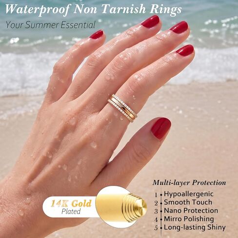 Purplepig Stackable Rings for Women Non Tarnish, Two Tone Mixed Metal Dainty Eternity Band Set, 14K Gold & Sterling Silver Plated Cubic Zirconia Hypoallergenic Wedding Thumb Pinky Rings Size 4-11 in Saudi Arabia