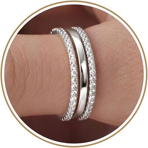 Purplepig Stackable Rings for Women Non Tarnish, Two Tone Mixed Metal Dainty Eternity Band Set, 14K Gold & Sterling Silver Plated Cubic Zirconia Hypoallergenic Wedding Thumb Pinky Rings Size 4-11 in Saudi Arabia