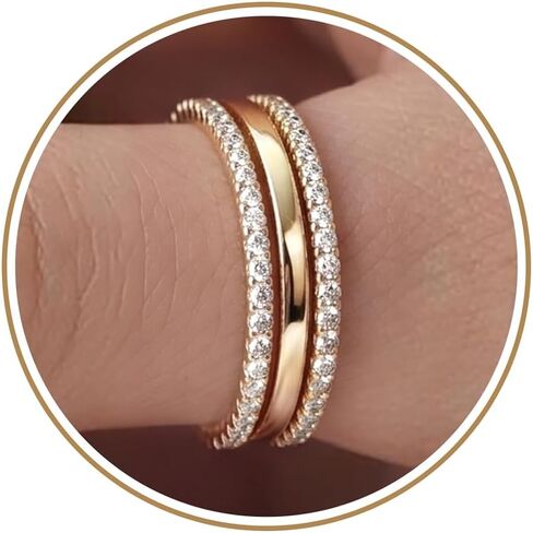 Purplepig Stackable Rings for Women Non Tarnish, Two Tone Mixed Metal Dainty Eternity Band Set, 14K Gold & Sterling Silver Plated Cubic Zirconia Hypoallergenic Wedding Thumb Pinky Rings Size 4-11 in Saudi Arabia