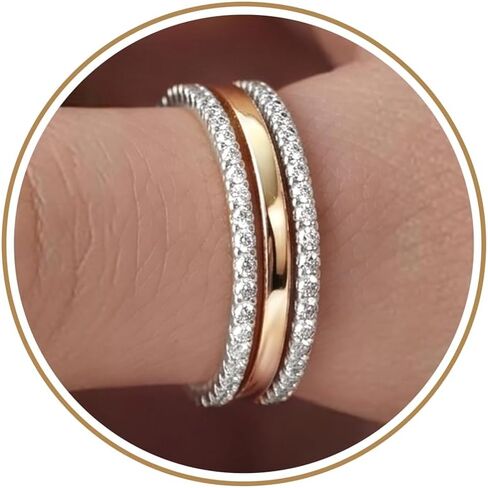 Purplepig Stackable Rings for Women Non Tarnish, Two Tone Mixed Metal Dainty Eternity Band Set, 14K Gold & Sterling Silver Plated Cubic Zirconia Hypoallergenic Wedding Thumb Pinky Rings Size 4-11 in Saudi Arabia