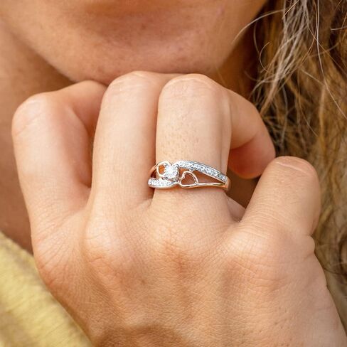 Diamond Promise Ring Heart in 10KT Rose Gold and Sterling Silver 1/10 CTTW (H-I Color, I2-I3 Clarity) in Saudi Arabia