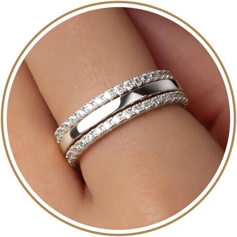 Purplepig Stackable Rings for Women Non Tarnish, Two Tone Mixed Metal Dainty Eternity Band Set, 14K Gold & Sterling Silver Plated Cubic Zirconia Hypoallergenic Wedding Thumb Pinky Rings Size 4-11 in Saudi Arabia