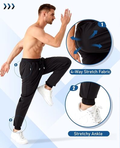 Mens Sweatpants with Zipper Pockets 5 Pack Athletic Joggers for Men Warm Slim Fit Track Workout Running Sweat Pants in Saudi Arabia
