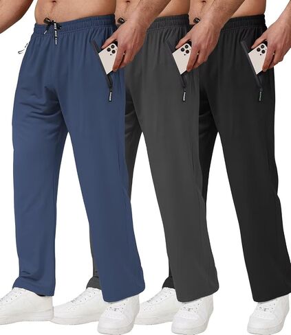 lomsoe 3 Pack Men's Athletic Pants with Zip Pockets, Lightweight Workout Sweat Pants Gifts for Men in Saudi Arabia