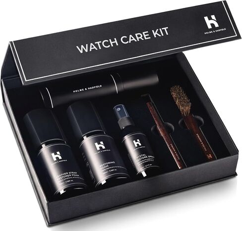 Holme & Hadfield Watch Cleaning Kit – Luxury Crystal & Leather Care Solution | 2 Brushes, Microfiber & Polishing Cloth | Premium Gift Packaging in Kuwait