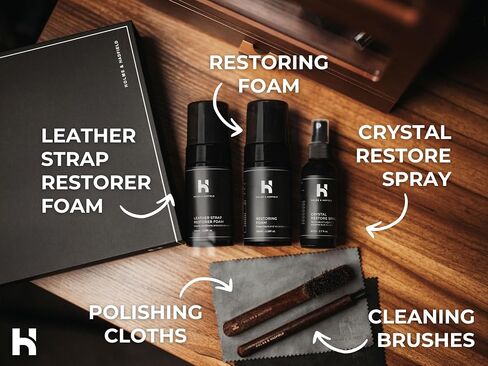 Holme & Hadfield Watch Cleaning Kit – Luxury Crystal & Leather Care Solution | 2 Brushes, Microfiber & Polishing Cloth | Premium Gift Packaging in Kuwait