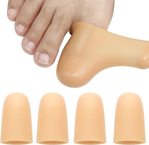 4 Pack Gel Toe Cap and Protector for Big Toe - Cushions and Protects, Toe Covers for Women & Men, Provides Relief from Missing or Ingrown Toenails, Corns, Blisters, Hammer Toes (Large, Beige) in Saudi Arabia
