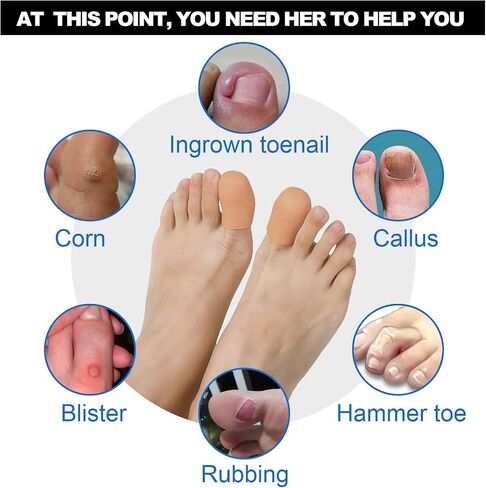 4 Pack Gel Toe Cap and Protector for Big Toe - Cushions and Protects, Toe Covers for Women & Men, Provides Relief from Missing or Ingrown Toenails, Corns, Blisters, Hammer Toes (Large, Beige) in Saudi Arabia