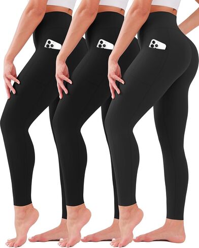 SUNCLOVE 3 Pack Leggings with Pockets for Women High Waisted Tummy Control Soft Yoga Pants Womens Workout Gym Leggings in Kuwait