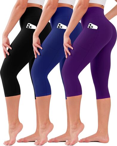 SUNCLOVE 3 Pack Leggings with Pockets for Women High Waisted Tummy Control Soft Yoga Pants Womens Workout Gym Leggings in Kuwait