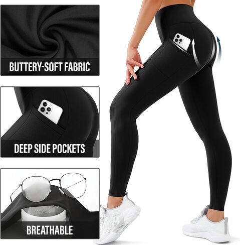 SUNCLOVE 3 Pack Leggings with Pockets for Women High Waisted Tummy Control Soft Yoga Pants Womens Workout Gym Leggings in Kuwait