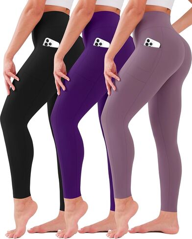 SUNCLOVE 3 Pack Leggings with Pockets for Women High Waisted Tummy Control Soft Yoga Pants Womens Workout Gym Leggings in Kuwait