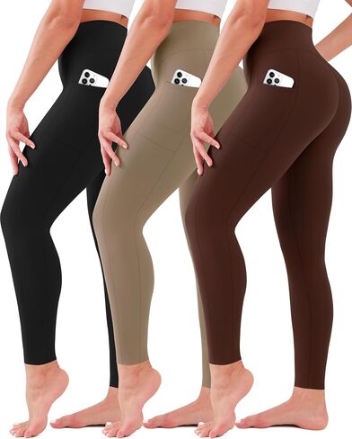 SUNCLOVE 3 Pack Leggings with Pockets for Women High Waisted Tummy Control Soft Yoga Pants Womens Workout Gym Leggings in Kuwait