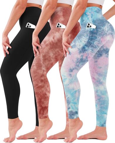 SUNCLOVE 3 Pack Leggings with Pockets for Women High Waisted Tummy Control Soft Yoga Pants Womens Workout Gym Leggings in Kuwait