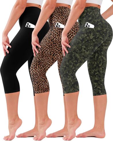SUNCLOVE 3 Pack Leggings with Pockets for Women High Waisted Tummy Control Soft Yoga Pants Womens Workout Gym Leggings in Kuwait