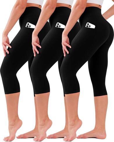 SUNCLOVE 3 Pack Leggings with Pockets for Women High Waisted Tummy Control Soft Yoga Pants Womens Workout Gym Leggings in Kuwait
