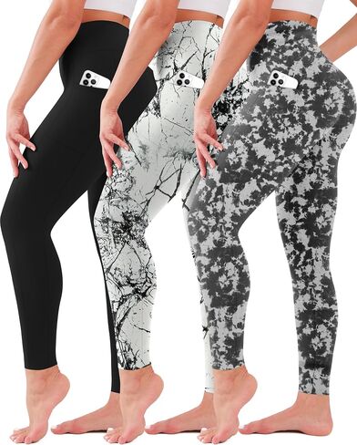 SUNCLOVE 3 Pack Leggings with Pockets for Women High Waisted Tummy Control Soft Yoga Pants Womens Workout Gym Leggings in Kuwait