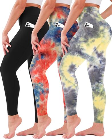 SUNCLOVE 3 Pack Leggings with Pockets for Women High Waisted Tummy Control Soft Yoga Pants Womens Workout Gym Leggings in Kuwait