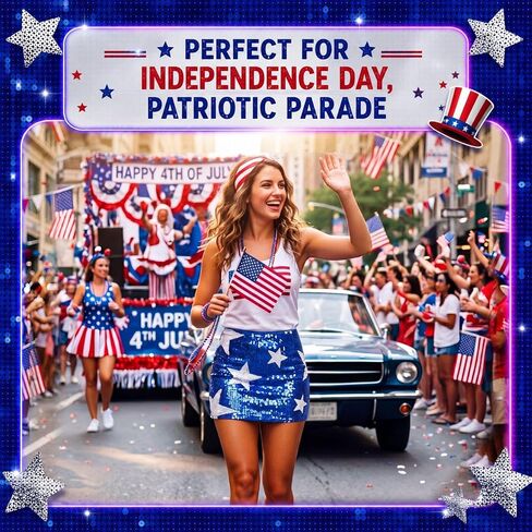 4th of July Sequin Mini Skirt Outfit Women Patriotic Star Sparkly Glitter Bodycon Micro Skirt for Rave Party Parade in Kuwait
