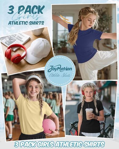 3 Pack Girls Athletic Shirts Short Sleeve T-Shirts Kids Quick Dry Crewneck Sports Tops Basic Summer Yoga Tee 5-14 Y in Saudi Arabia