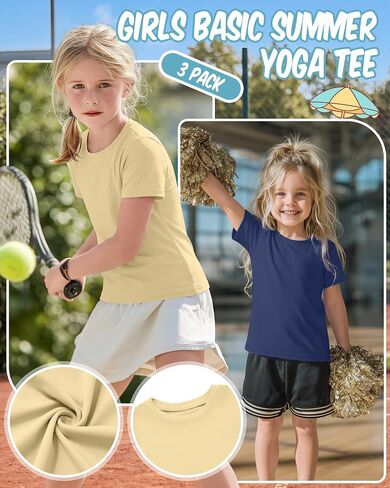 3 Pack Girls Athletic Shirts Short Sleeve T-Shirts Kids Quick Dry Crewneck Sports Tops Basic Summer Yoga Tee 5-14 Y in Saudi Arabia