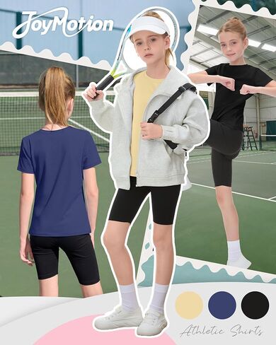 3 Pack Girls Athletic Shirts Short Sleeve T-Shirts Kids Quick Dry Crewneck Sports Tops Basic Summer Yoga Tee 5-14 Y in Saudi Arabia