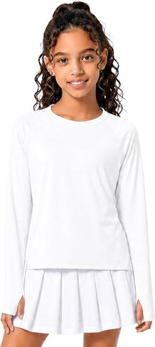 Wenlia Girls Athletic Shirts Long Sleeve Quick Dry Sports Tshirts UPF 50+ Summer Cooling Tops with Thumb Holes for 5-14 in Saudi Arabia