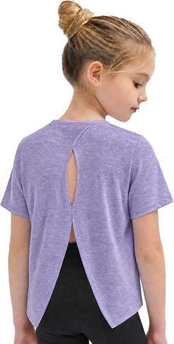 Wenlia Girls Athletic Shirts Short Sleeve Activewear Tops Back Slit Sports T Shirts for Running Tennis 5-14Y in Saudi Arabia
