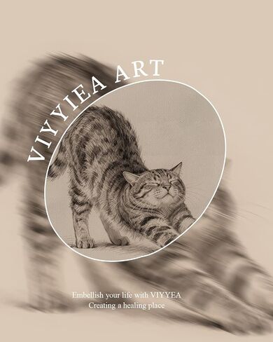 VIYYIEA Vintage Gold Framed Wall Art for Living Room, Canvas Wall Art, Vintage Pictures Decor Animal Painting Bedroom, Home Decor Aesthetic Gifts for Friends or Family - Cat stretching 10L x 8W in Saudi Arabia