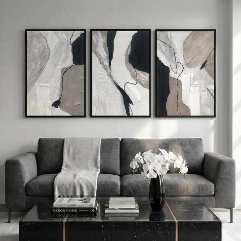 3D Textured Abstract Boho Wall Art for Living Room, Hand Painted Modern Oil Painting for Office, 3 Pcs Framed Minimalist Abstract Wall Decor for Hallway Bedroom Home Decor 24×48 Inch in Kuwait