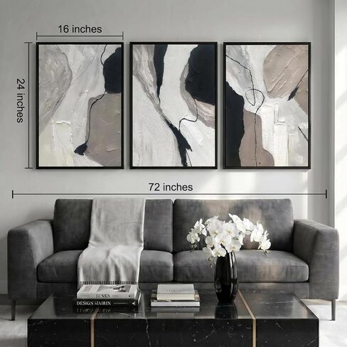 3D Textured Abstract Boho Wall Art for Living Room, Hand Painted Modern Oil Painting for Office, 3 Pcs Framed Minimalist Abstract Wall Decor for Hallway Bedroom Home Decor 24×48 Inch in Kuwait