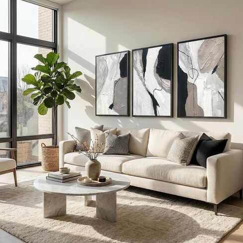 3D Textured Abstract Boho Wall Art for Living Room, Hand Painted Modern Oil Painting for Office, 3 Pcs Framed Minimalist Abstract Wall Decor for Hallway Bedroom Home Decor 24×48 Inch in Kuwait