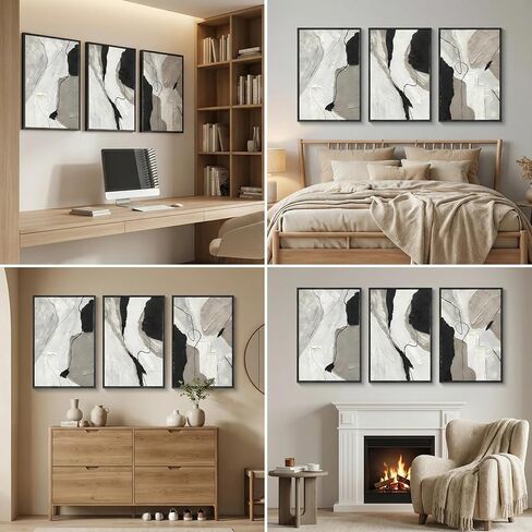 3D Textured Abstract Boho Wall Art for Living Room, Hand Painted Modern Oil Painting for Office, 3 Pcs Framed Minimalist Abstract Wall Decor for Hallway Bedroom Home Decor 24×48 Inch in Kuwait