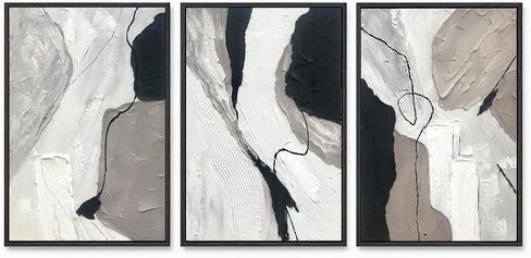 3D Textured Abstract Boho Wall Art for Living Room, Hand Painted Modern Oil Painting for Office, 3 Pcs Framed Minimalist Abstract Wall Decor for Hallway Bedroom Home Decor 24×48 Inch in Kuwait