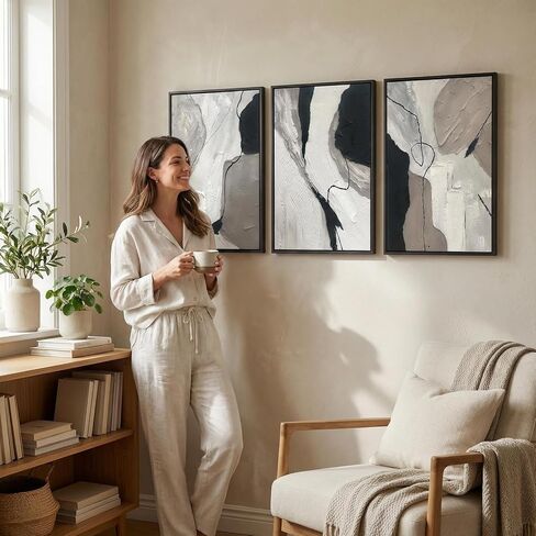 3D Textured Abstract Boho Wall Art for Living Room, Hand Painted Modern Oil Painting for Office, 3 Pcs Framed Minimalist Abstract Wall Decor for Hallway Bedroom Home Decor 24×48 Inch in Kuwait