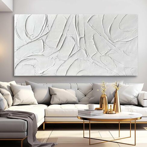 XIANSHOU Oil Painting Art Wall Decor Pictures for Living Room Big Wall Artwork White Painting 29"x 58" Modern Abstract Wall Decor Bedroom Office Ready to Hang in Saudi Arabia
