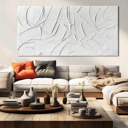 XIANSHOU Oil Painting Art Wall Decor Pictures for Living Room Big Wall Artwork White Painting 29"x 58" Modern Abstract Wall Decor Bedroom Office Ready to Hang in Saudi Arabia