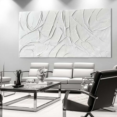 XIANSHOU Oil Painting Art Wall Decor Pictures for Living Room Big Wall Artwork White Painting 29"x 58" Modern Abstract Wall Decor Bedroom Office Ready to Hang in Saudi Arabia