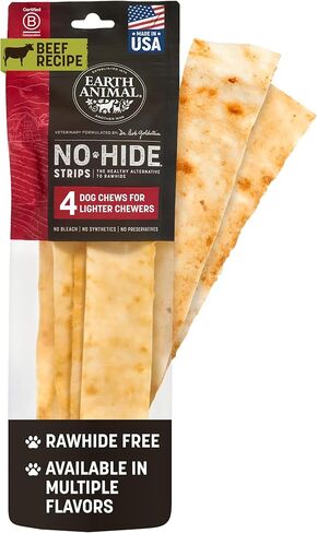 Earth Animal No Hide Strips Barbeque Smoked Chicken & Turkey Flavored Natural Treats | No Rawhide | Quick & Thin Dog Chews | 4 Pack, 16 Count in Kuwait