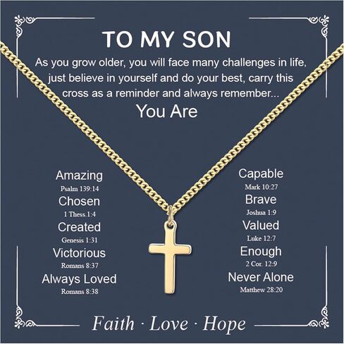 Small Cross Necklace for Boys Baptism Christmas Confirmation Valentines Easter Birthday Gifts to Teens Son Grandson Nephew in Saudi Arabia