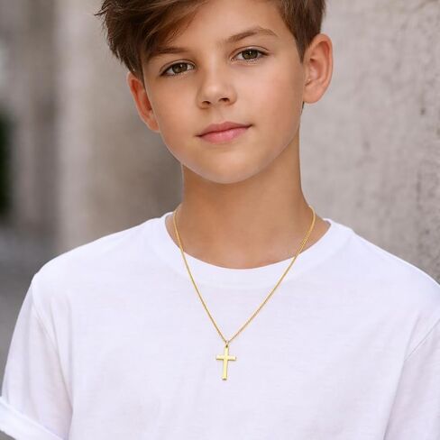 Small Cross Necklace for Boys Baptism Christmas Confirmation Valentines Easter Birthday Gifts to Teens Son Grandson Nephew in Saudi Arabia