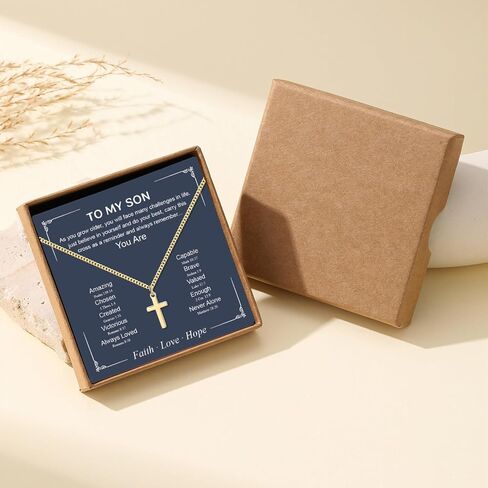 Small Cross Necklace for Boys Baptism Christmas Confirmation Valentines Easter Birthday Gifts to Teens Son Grandson Nephew in Saudi Arabia