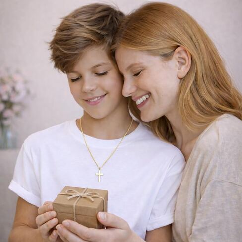 Small Cross Necklace for Boys Baptism Christmas Confirmation Valentines Easter Birthday Gifts to Teens Son Grandson Nephew in Saudi Arabia